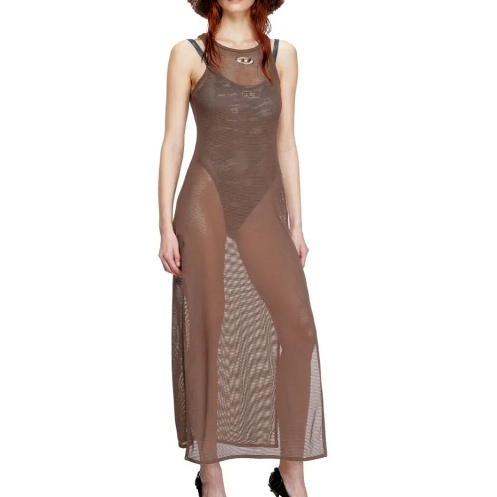 Diesel Jennifer Utlt Mesh Beach Cover Maxi Dress In Brown - Size Medium - NWT - Picture 1 of 11
